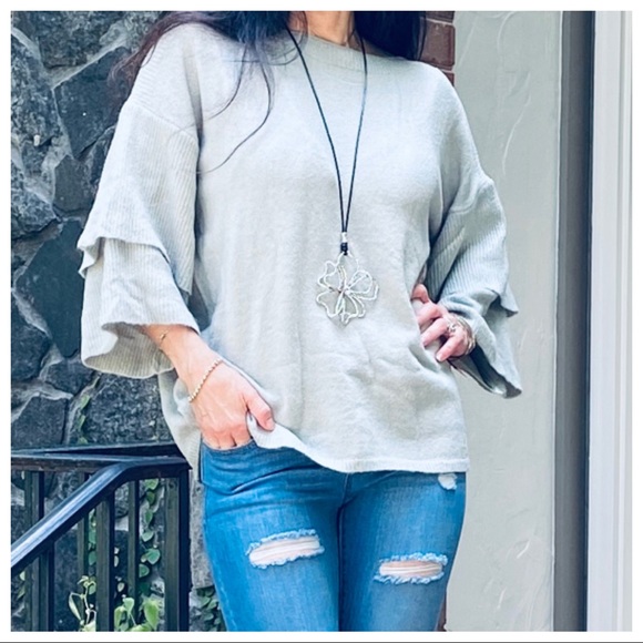 BOHO CHIC LAYERED SLEEVES LOOSE FIT SWEATER - Picture 4 of 16